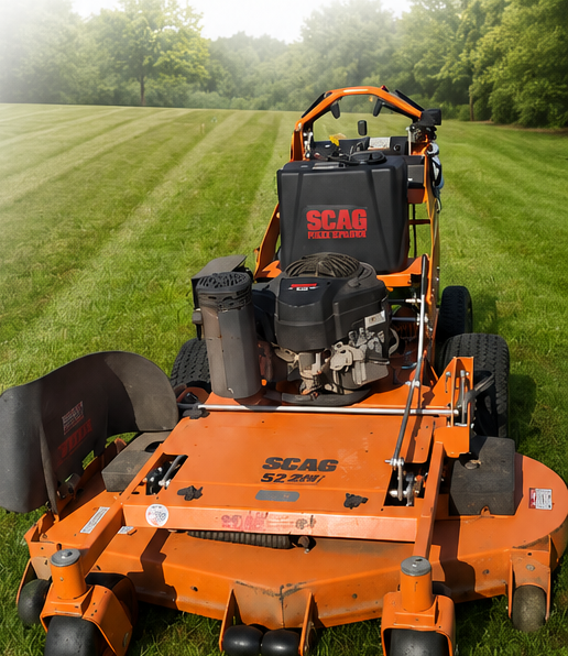 Thunderbird SCAG mower on a freshly cut field